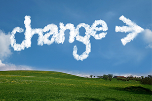 "change" spelled out in the clouds above a field. Pixabay image by Gerd Altmann