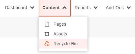 Content dropdown with Pages, Assets, and Recycle Bin