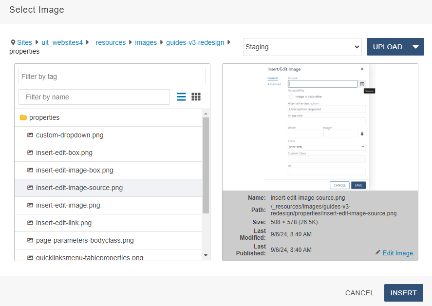 Image files with option to insert