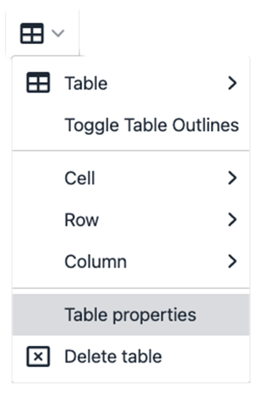 table toolbar
