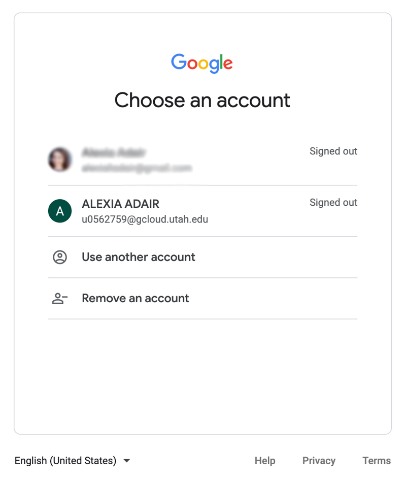 screenshot of Google's choose an account page