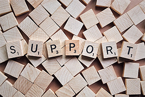scrabble tiles spelling out "SUPPORT". Pixabay image by WOKANDAPIX